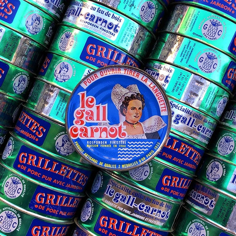 boite conserve grillettes le gall carnot pur porc jambon epicerie ancienne vintage 1950 vintage lithographie
