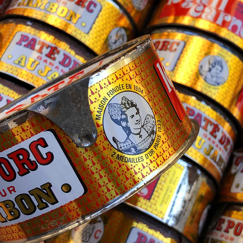 boite conserve paté pur porc jambon le gall carnot epicerie ancienne vintage 1950 vintage lithographie ronde