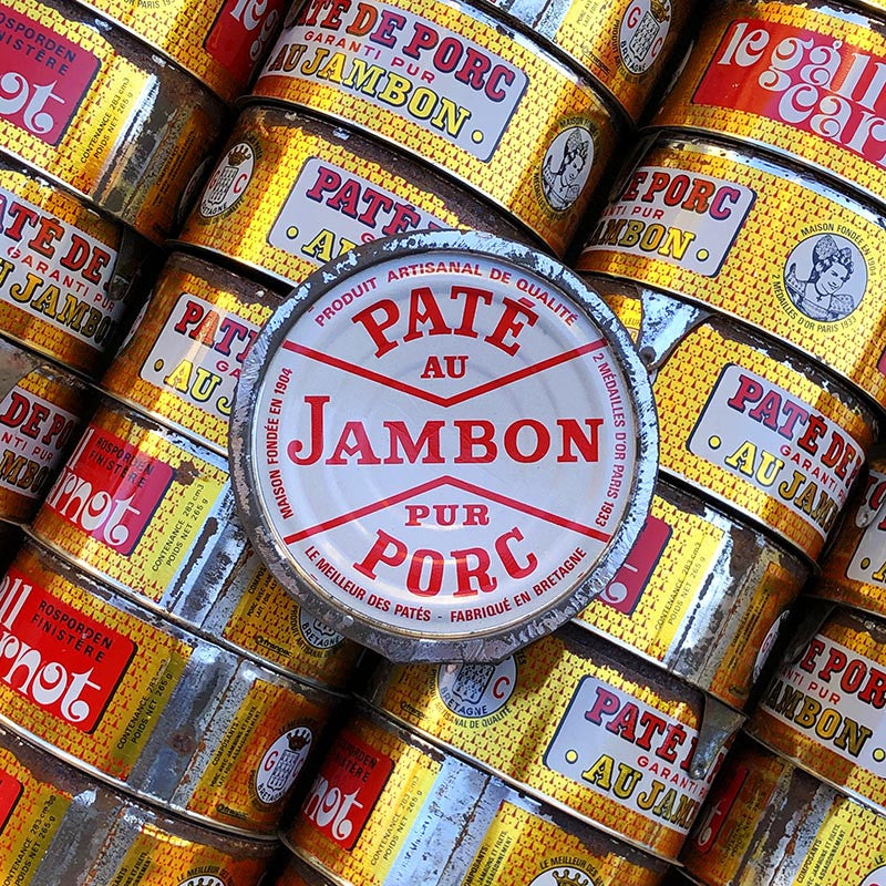 boite conserve paté pur porc jambon le gall carnot epicerie ancienne vintage 1950 vintage lithographie ronde