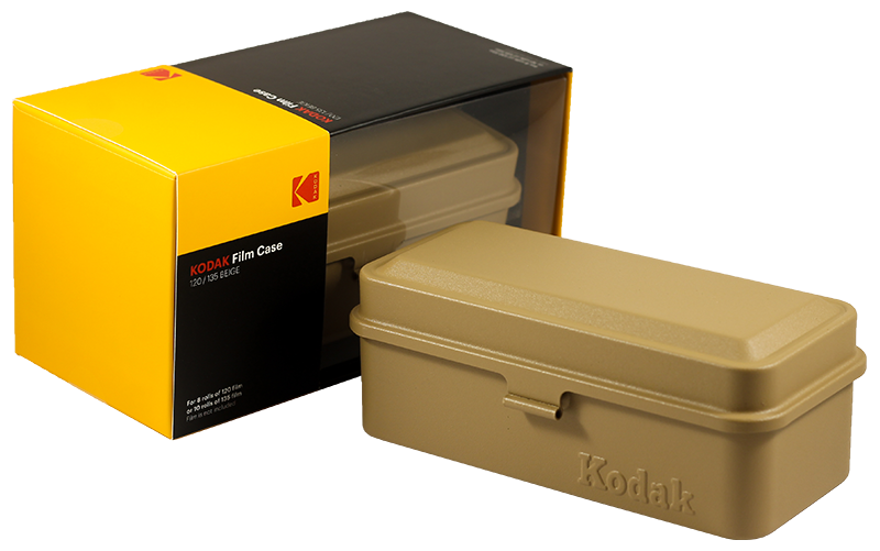 boite de rangement kodak case grosse 120 moyen format grande pellicules 35mm métal métallique vintage argentique beige