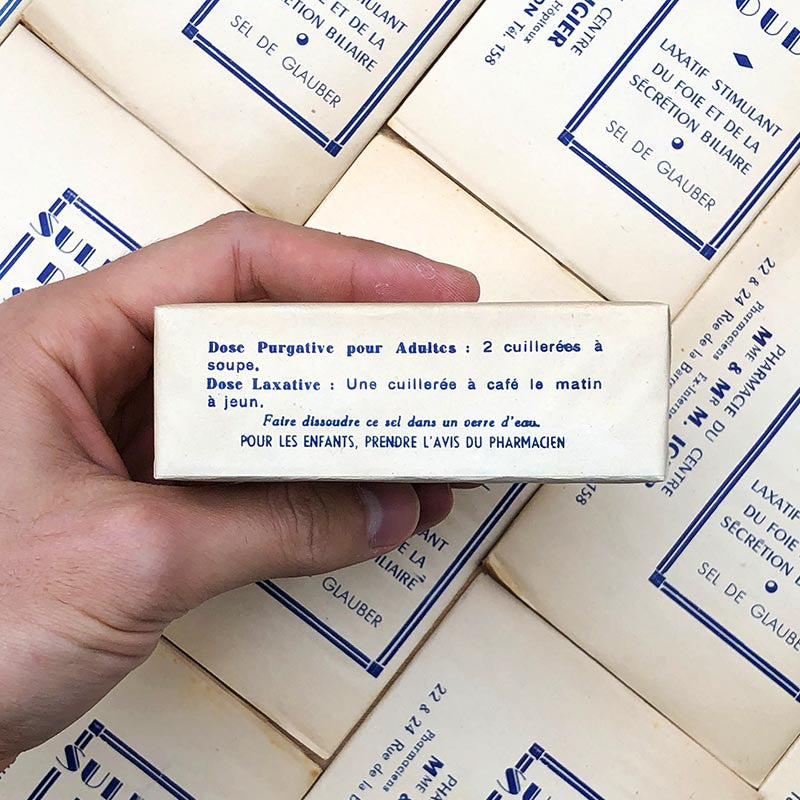 boite de pharmacie ancienne sulfate de soude laxatif sel de glauber blanc vintage 1930 1940 igier macon saone et loire