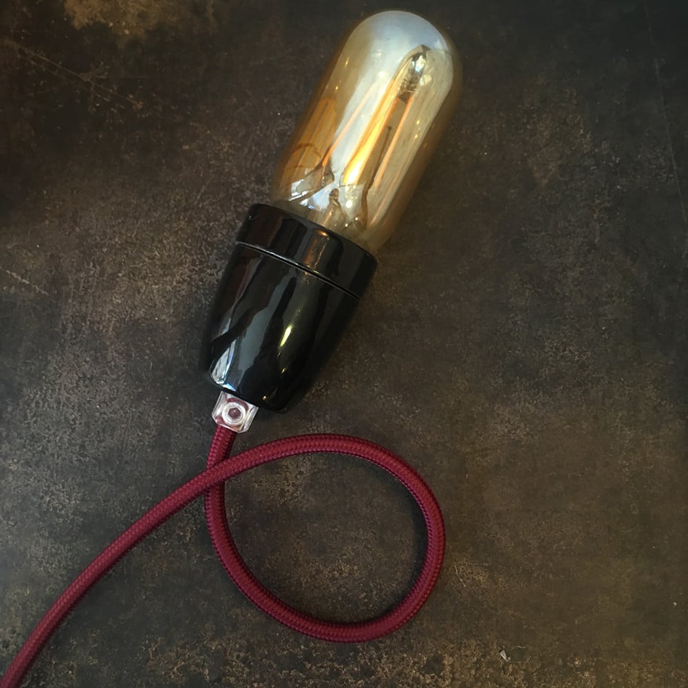cable electrique couleur fil textile vintage tissu bordeaux rond coloré luminaire lampe