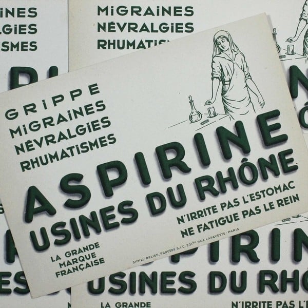 buvard publicitaire ancien aspirine usines du rhone illustration 1950 1960