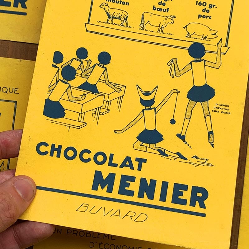 buvard publicitaire ancien vintage chocolat menier jaune illustration 1960 1950