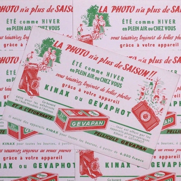 buvard publicitaire ancien illustration 1950 1960 gevapan kinax photo