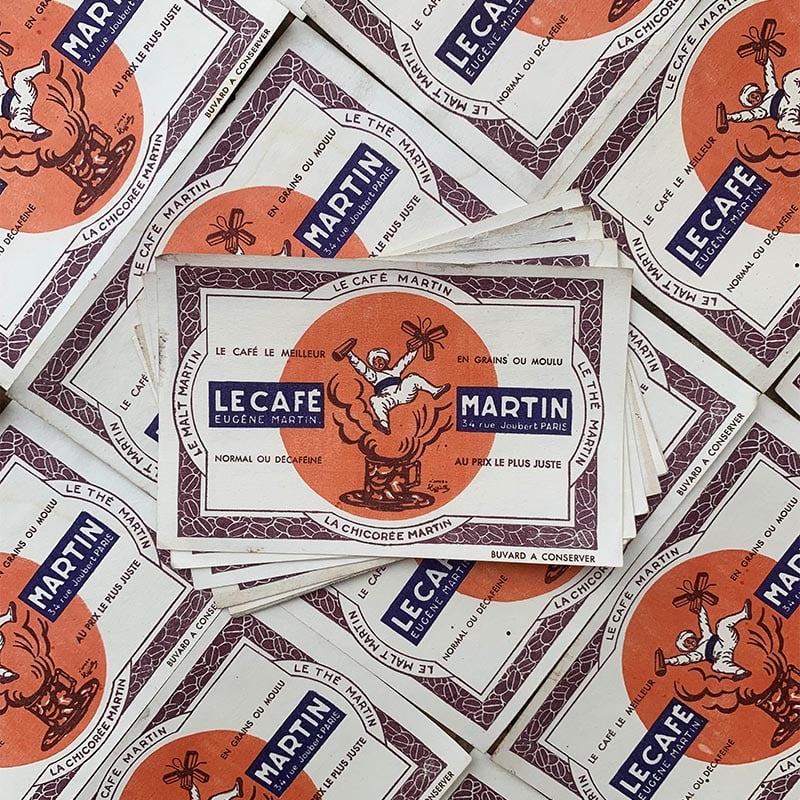 buvard publicitaire ancien vintage le café eugène martin illustration 1960