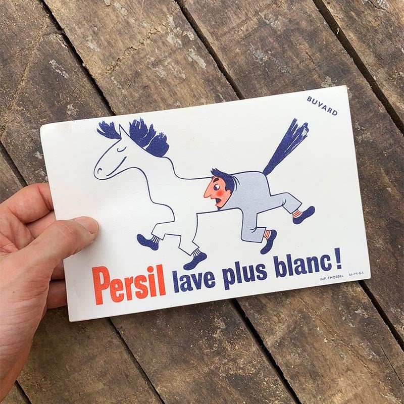 buvard publicitaire ancien vintage lessive persil lave plus blanc illustration 1960