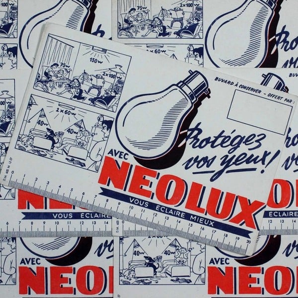 buvard publicitaire ancien illustration 1950 1960 neolux ampoule