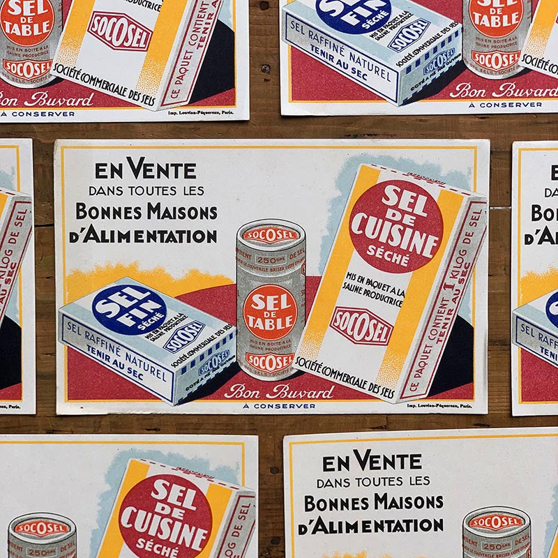 buvard publicitaire ancien vintage socosel sel sel fin de table cuisine illustration 1960 1950