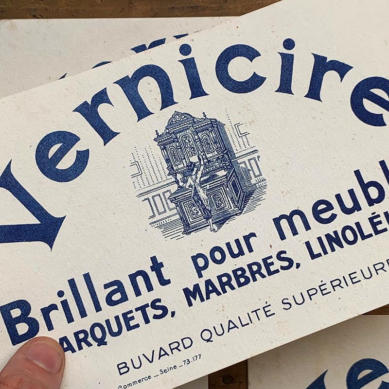 buvard publicitaire ancien vintage vernicire vernis cire meuble mobilier maison illustration 1960 1950