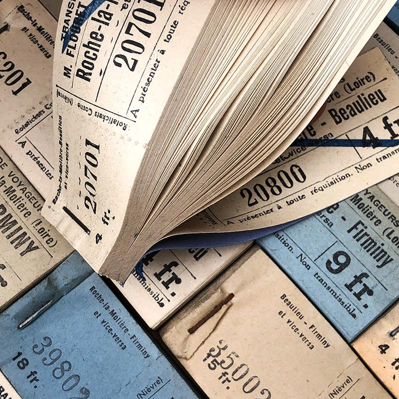 carnet de 100 tickets de bus car papier firminy beaulieu 1930 m flouret loire numéroté individuel numero unique ancien vintage