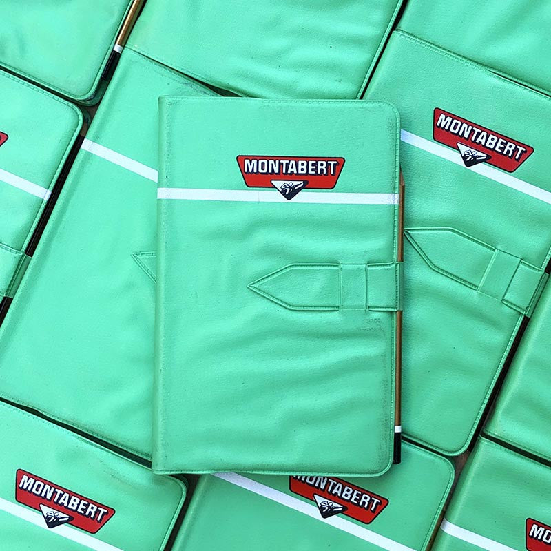 carnet ecriture agenda ancien vintage vert usine industriel 1980 1984 montabert crayon