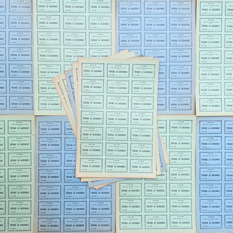carte étiquette ancien vintage papier école communale gardien gardiennage garderie enfant élève 1940