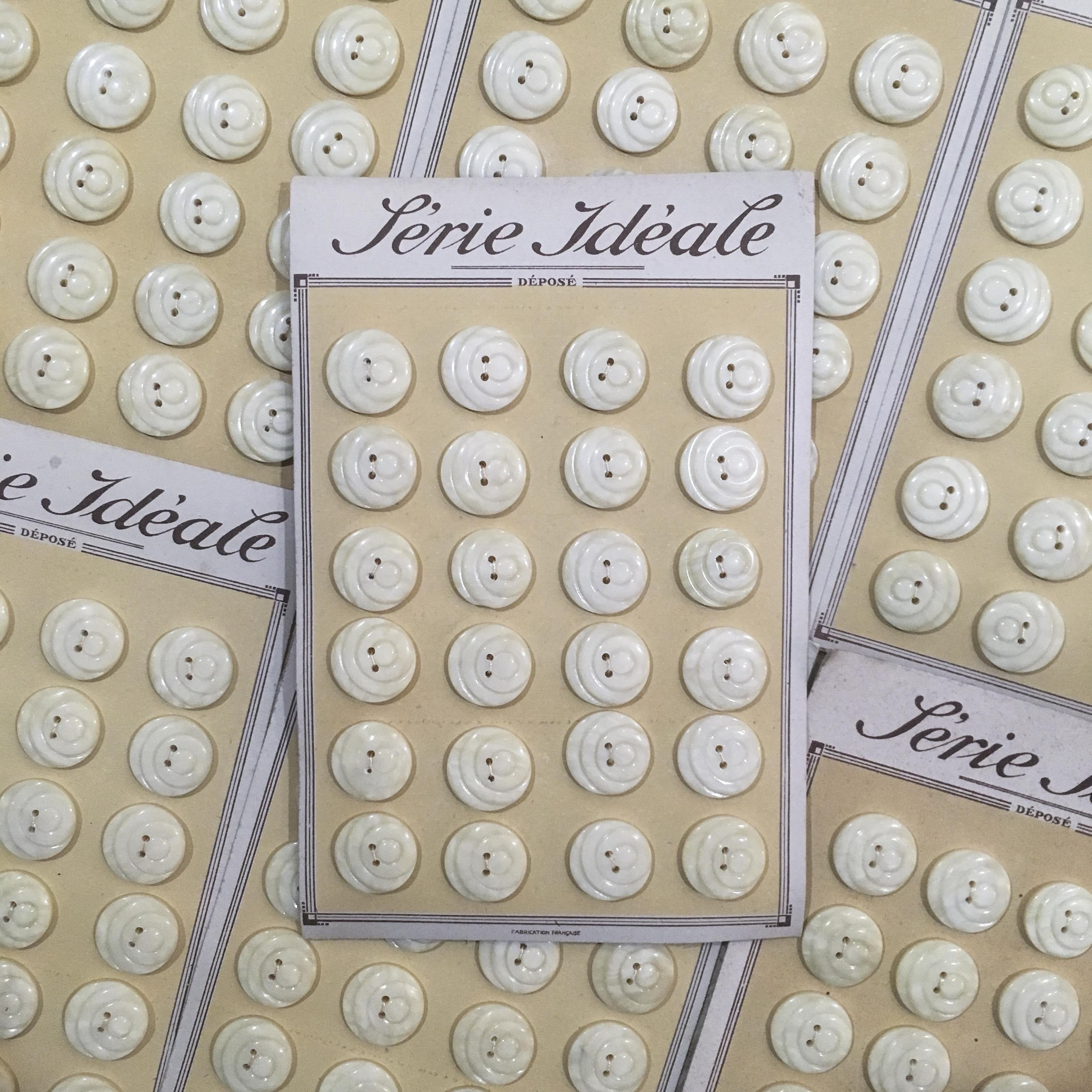 carte 24 boutons série idéale ancien vintage plastique beige mercerie 1960 20mm