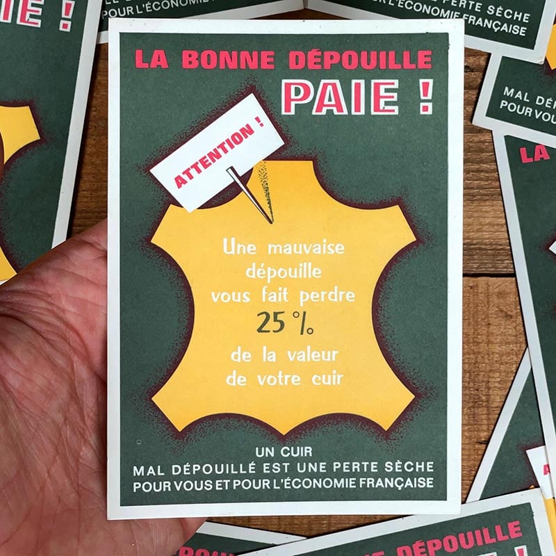 carte postale la bonne dépouille paie acheteur tanneur tannerie 1950 france lettre commerce cuir