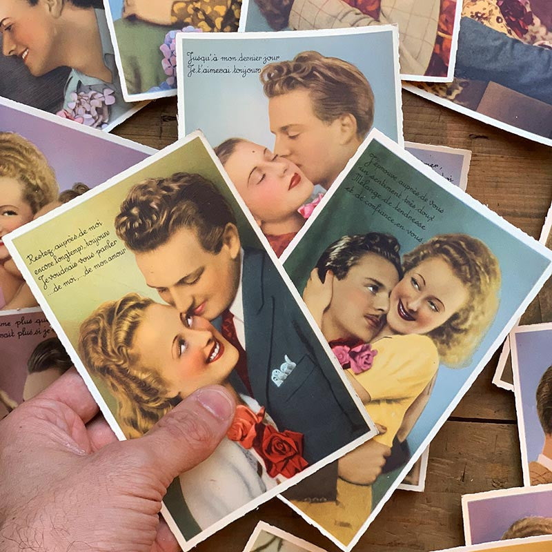 carte postale ancienne vintage photo couple amour amoureux fantaisie 1900 1910 1920 1930 couleur CP CPA france