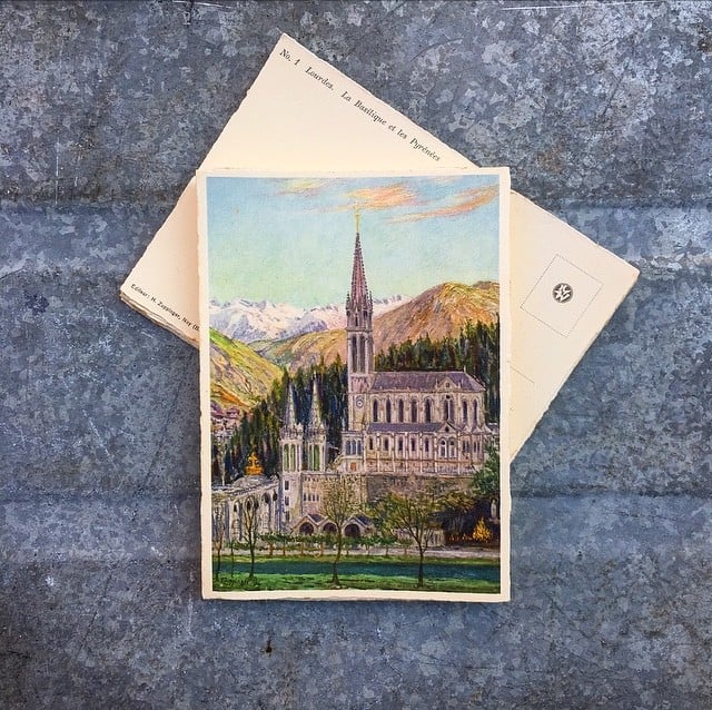 antique postcard view illustration 1930 1940 1932 zuppinger swiss lourdes christian city holy france basilique pyrénées