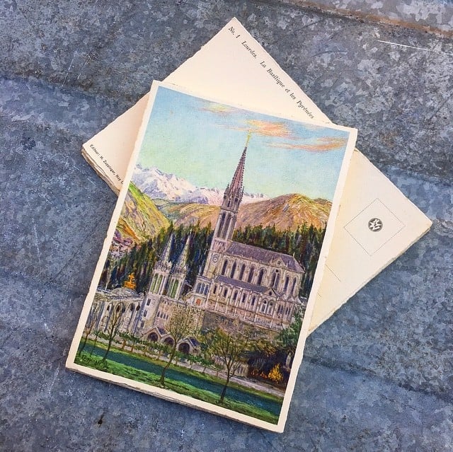 antique postcard view illustration 1930 1940 1932 zuppinger swiss lourdes christian city holy france basilique pyrénées