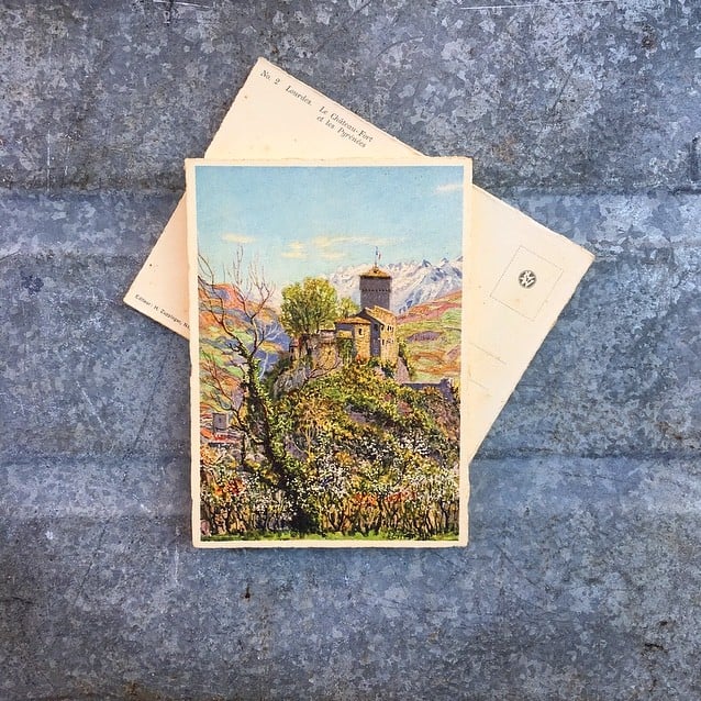 antique postcard view illustration 1930 1940 1932 zuppinger swiss lourdes christian city holy france chateau fort pyrénées