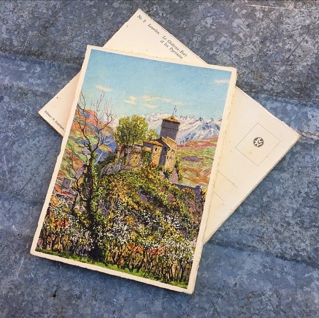 antique postcard view illustration 1930 1940 1932 zuppinger swiss lourdes christian city holy france chateau fort pyrénées