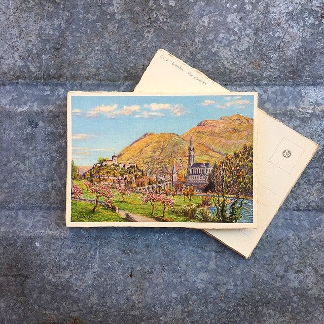 antique postcard view illustration 1930 1940 1932 zuppinger swiss lourdes christian city holy france vue