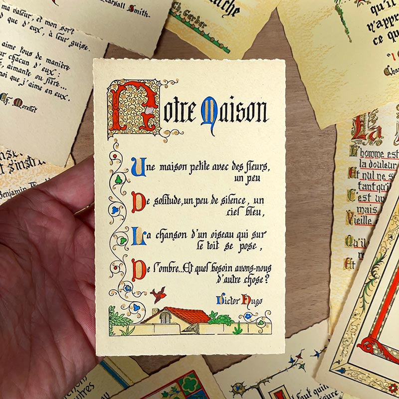 carte postale ancienne vintage proverbe poeme dorure chromo fantaisie 1950 1960 couleur CP CPA france