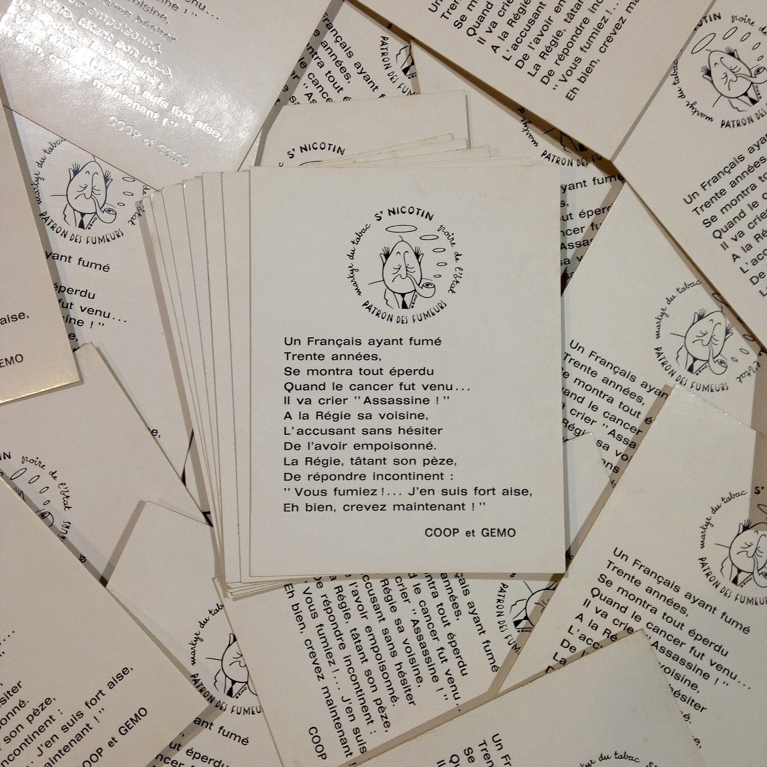 st-nicotin carte texte anti-tabac paper vintage épicerie 1960