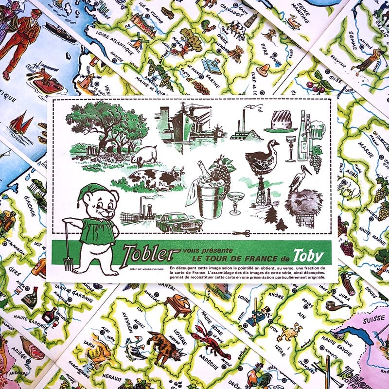 carte publicitaire tour de france chocolat tobler région ancienne ancien vintage 1960