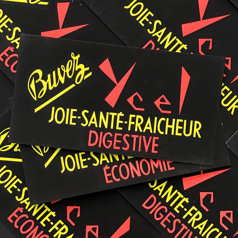 ardoise publicitaire étiquette prix craie ancien vintage épicerie 1950 1960 buvez ycel digestive econome alcool bar bistrot