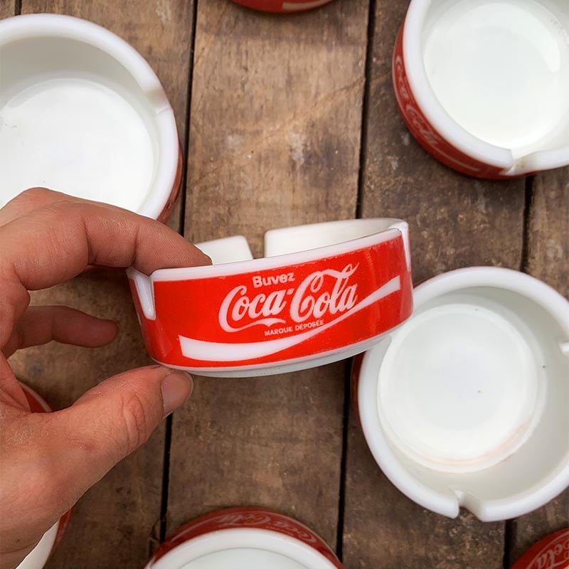 cendrier de bar coca cola rouge blanc publicitaire verre ancien ancienne 1980 1990