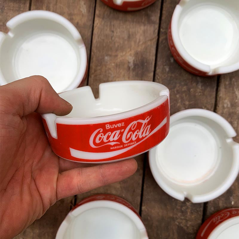 cendrier de bar coca cola rouge blanc publicitaire verre ancien ancienne 1980 1990