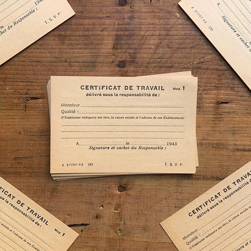 certificat de travail ancien 1943 seconde guerre mondiale vintage petit papier employeur