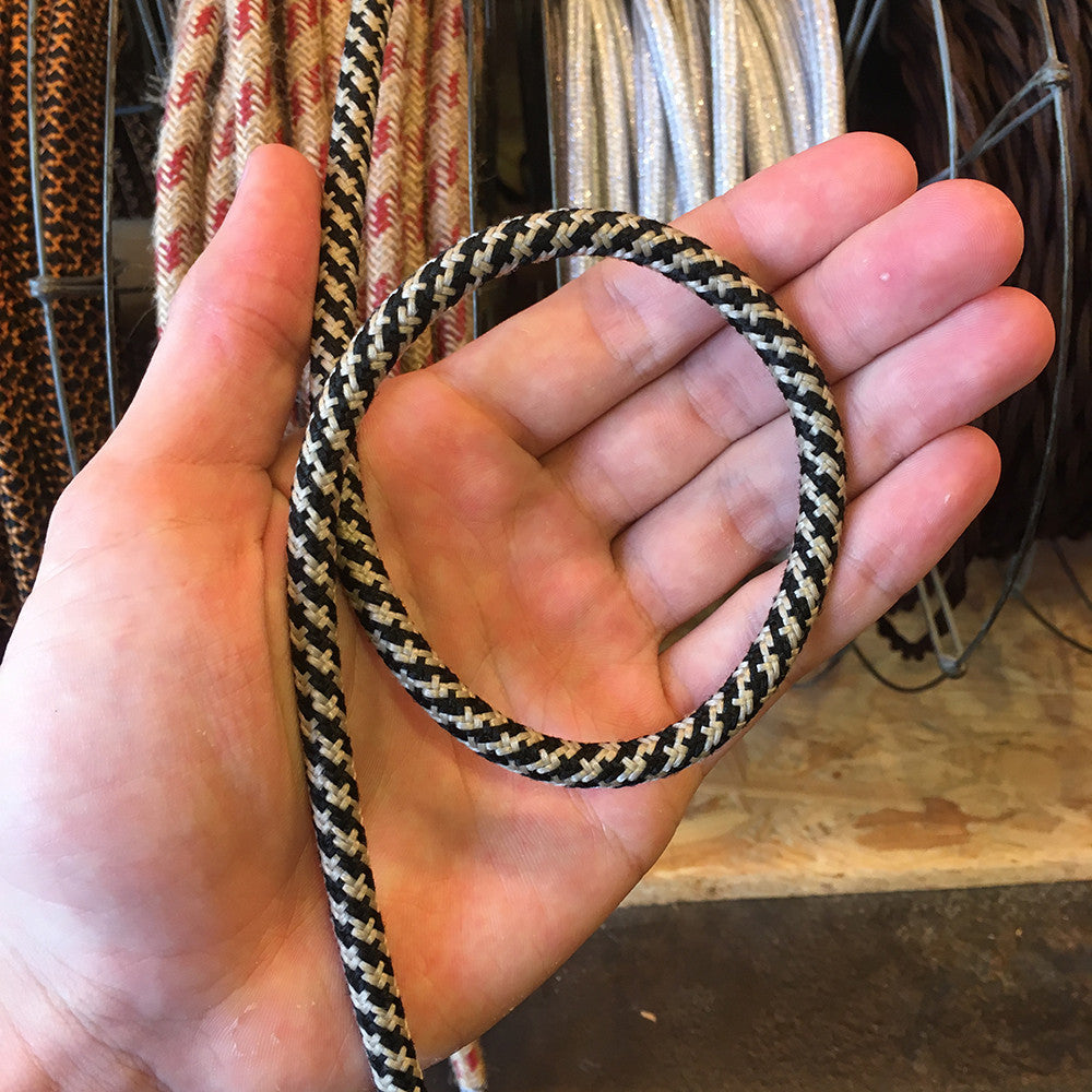 cable electrique fil textile vintage tissu chanvre et noir rond