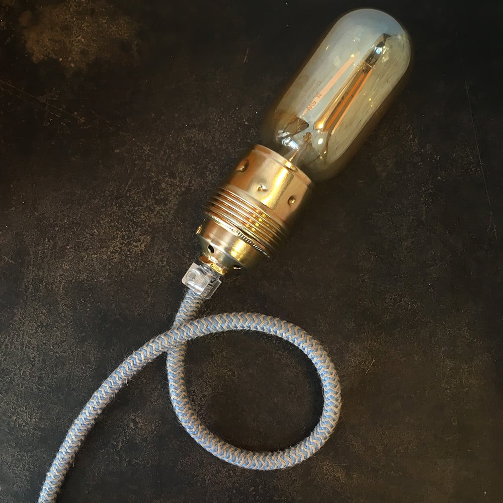 cable electrique couleur vintage textile tissu électricité chevron chanvre et bleu clair rond coloré lampe luminaire