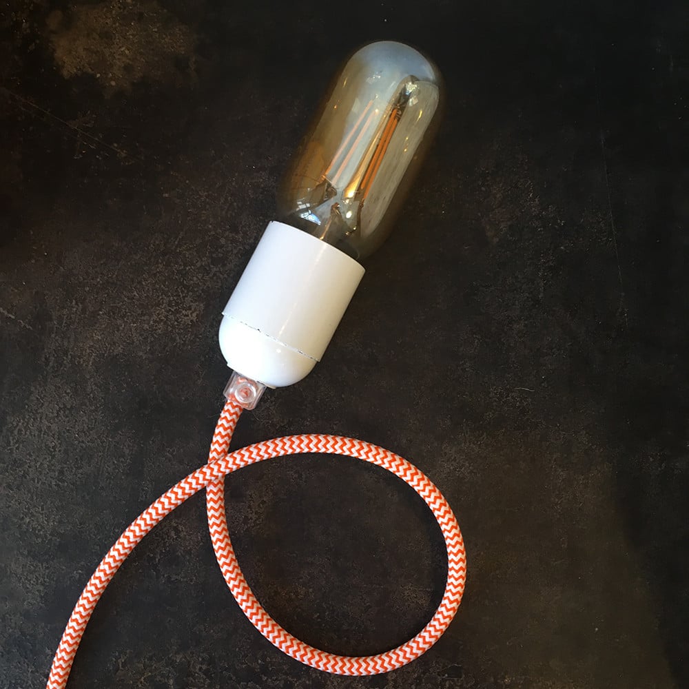 cable electrique couleur fil textile vintage tissu chevron orange blanc rond coloré lampe luminaire