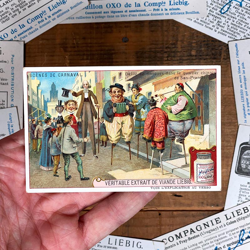 image chromo ancienne illustration vintage liebig extrait 1900 1890 1910 collection Scènes de Carnaval