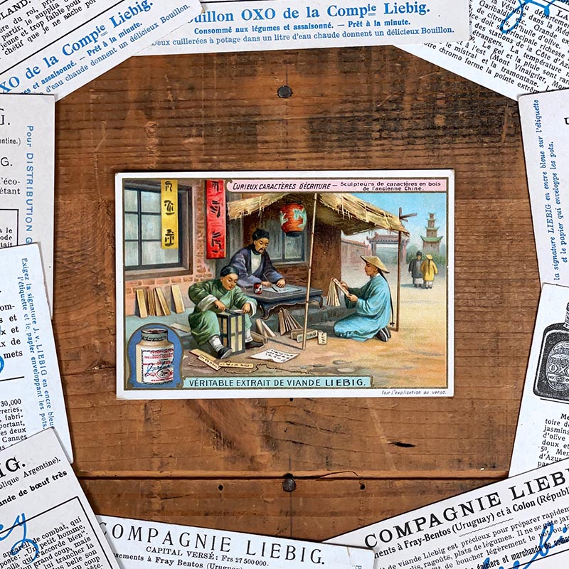 image chromo ancienne illustration vintage liebig extrait 1900 1890 1910 collection curieux caractères d'écriture