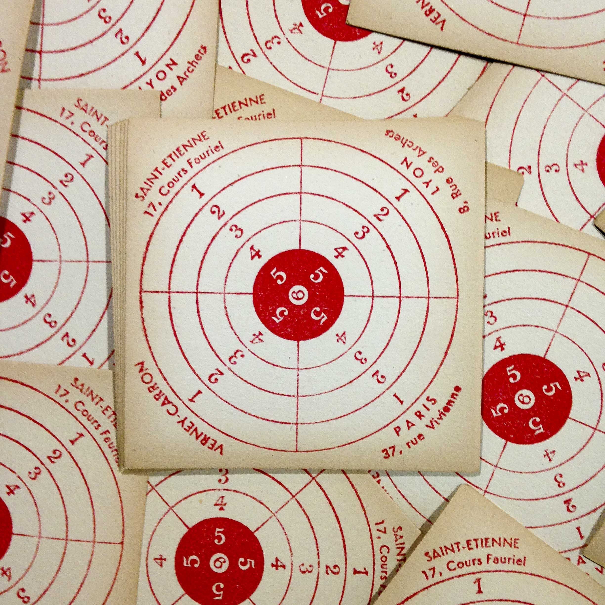 cible tir ancien armurerie papier vintage 1960