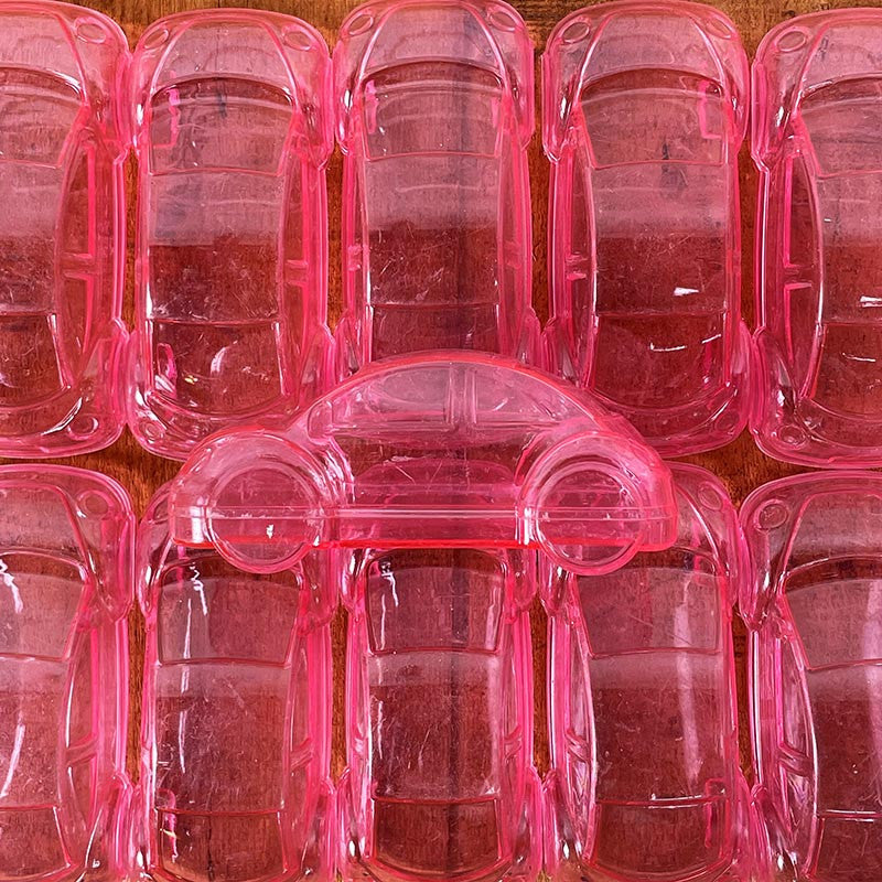 boite en plastique rose coffret mariage fete foraine 1990 transparente voiture coccinelle