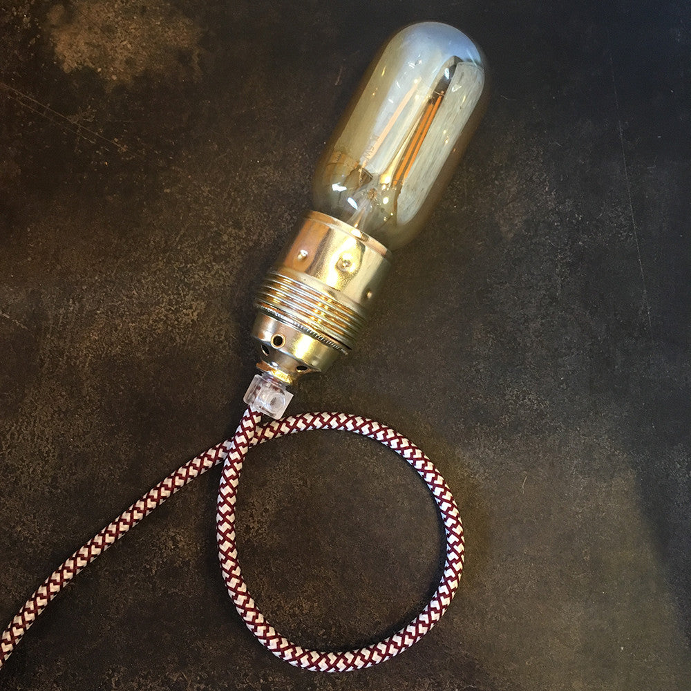 cable electrique fil textile vintage tissu croisillon chanvre et rouge rond