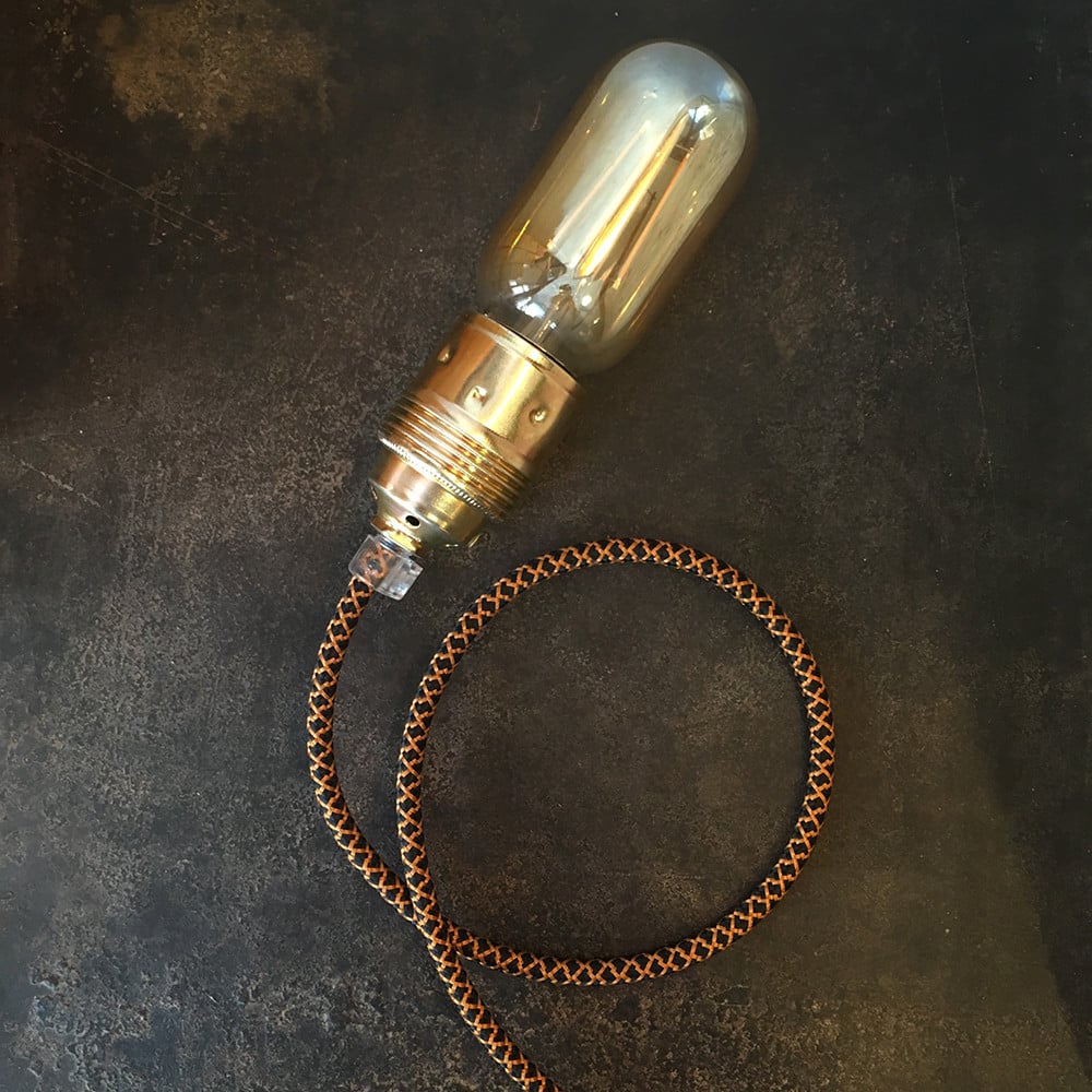 cable electrique fil textile vintage tissu croisillon whisky or doré noir rond