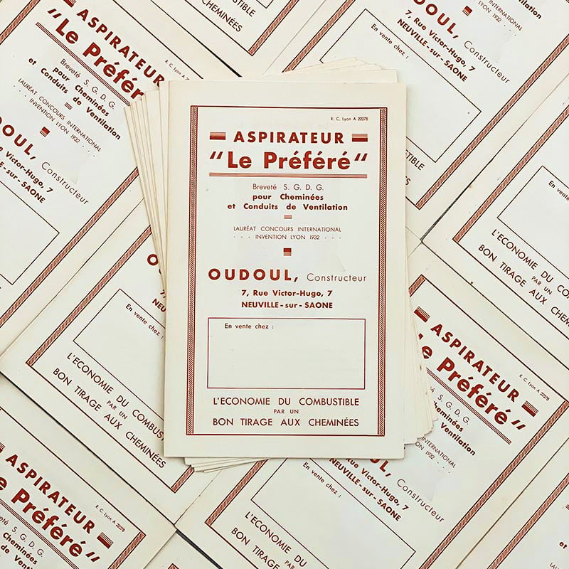 dépliant ancien papier aspirateur de cheminée le préféré neuville sur saone lyon oudoul ancien vintage 1930 Art Deco