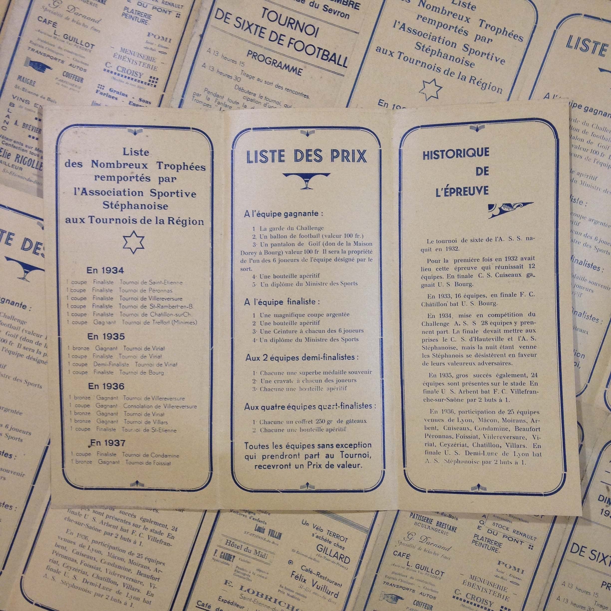 tournoi football foot dépliant papier ancien vintage imprimerie 1937