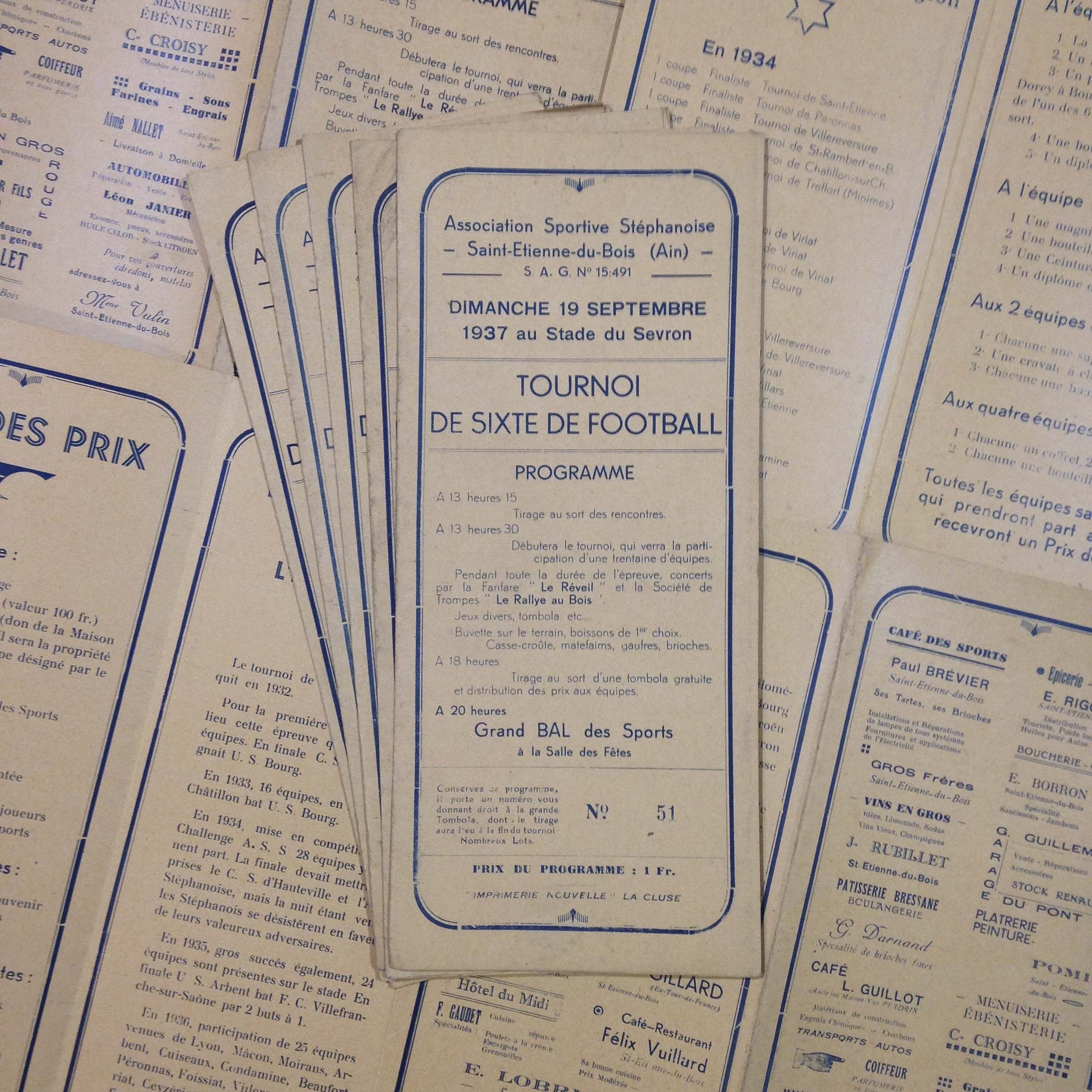 tournoi football foot dépliant papier ancien vintage imprimerie 1937