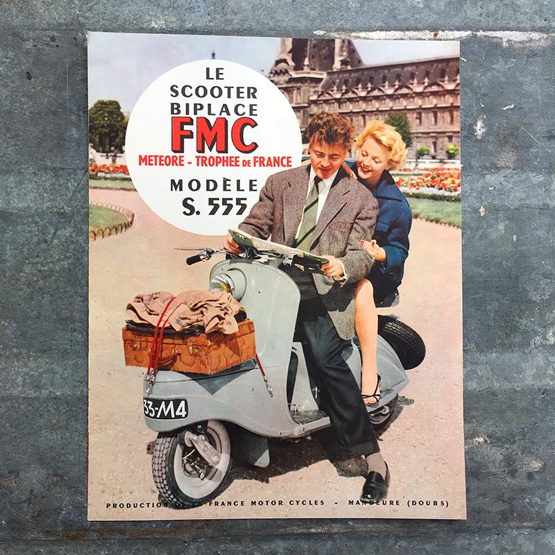 dépliant publicitaire scooter biplace FMC moto vélo ancien 1954 garage vintage