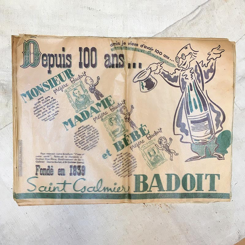 dessous de table set de table Badoit 1939 eau minerale guerre WW2 seconde guerre mondiale restaurant brasserie vert