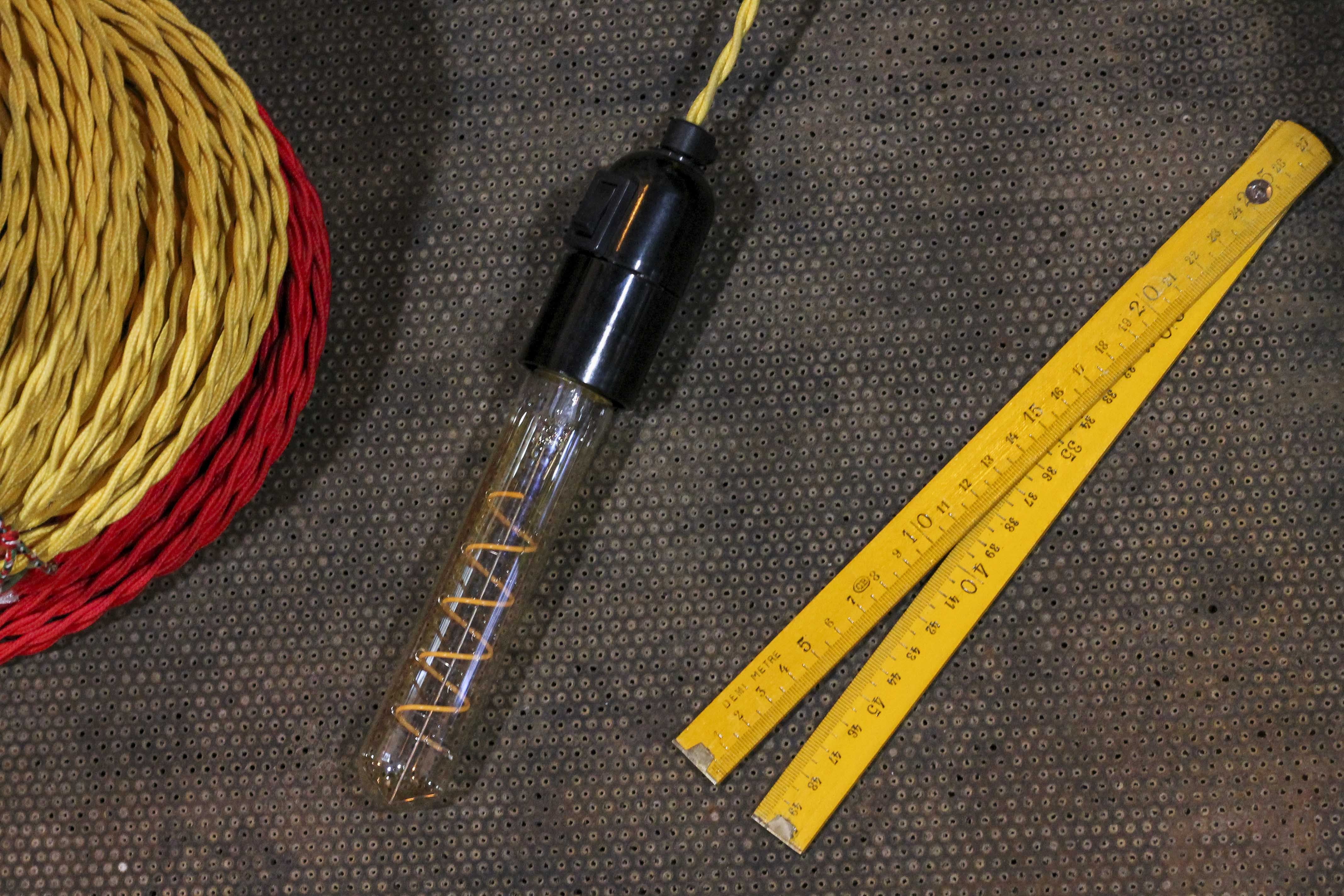 douille interrupteur backélite noire e27 cable or torsadé ampoule tube