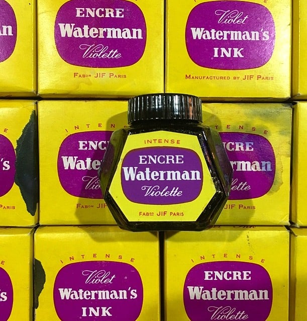 encrier ancien waterman violet violette verre 1960 1970 école