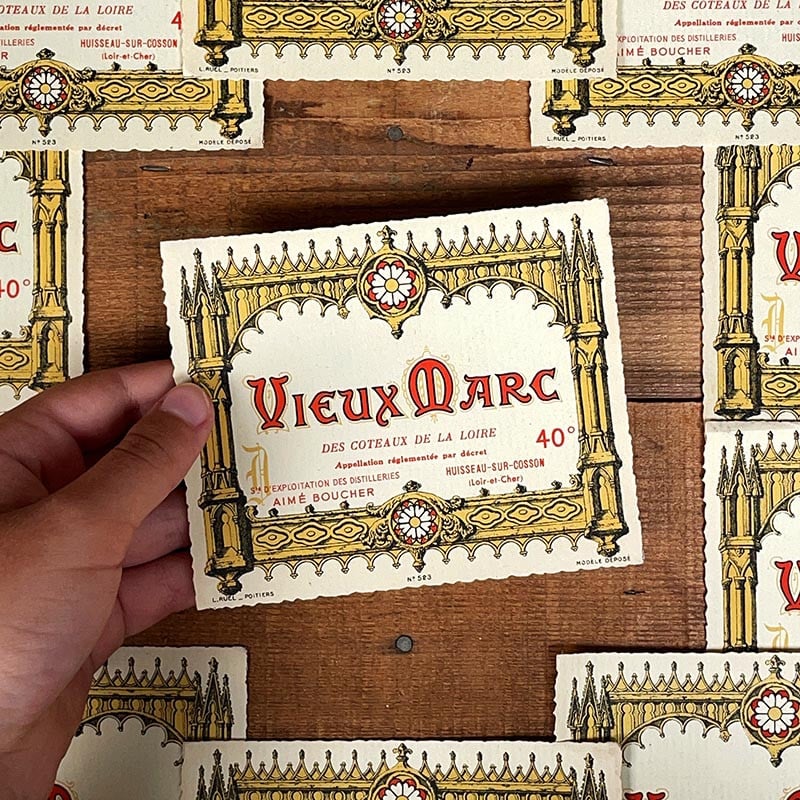 étiquette alcool vieux marc des coteaux de la loire 1950 1960