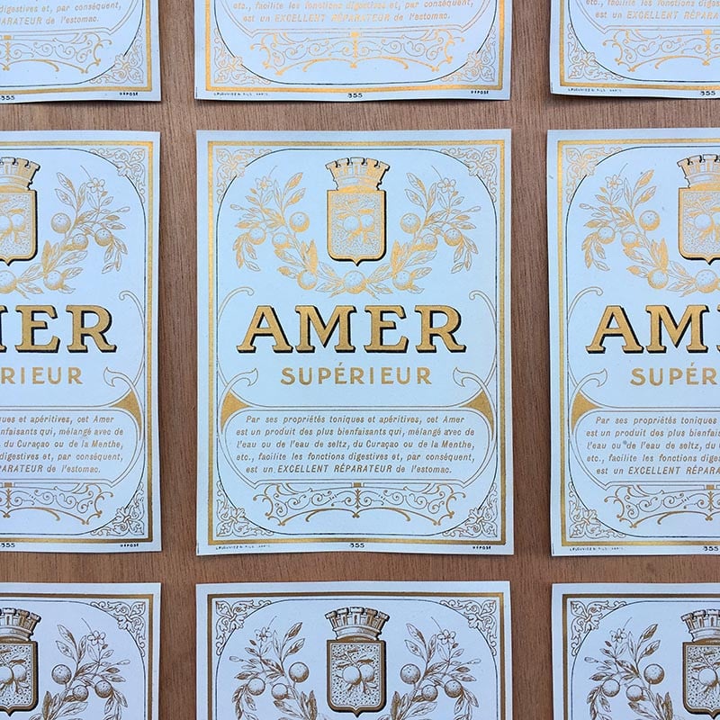 Etiquette amer superieur 1930 boisson alcool bar brasserie bistrot cocktail
